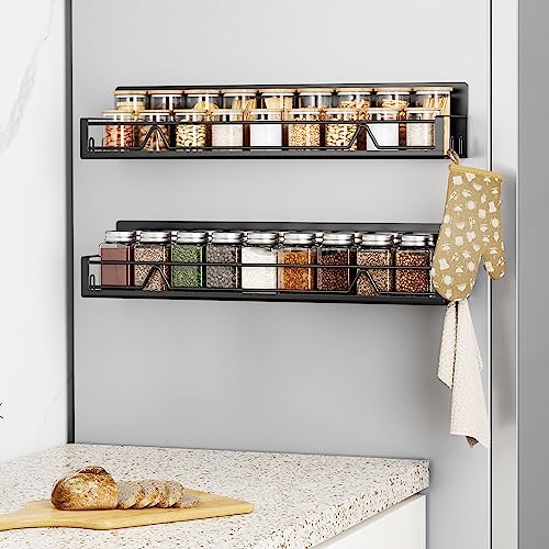 Mystozer 16.9 Inch Wide Large Capacity Magnetic Spice Rack for Refrigerator,2 Pack Metal Fridge Shelf Kitchen Organizers and Storage Fridge Organizer Spicy Shelf Spice Rack（Black） - color: Matt Black, size: 2 Pack-Wide