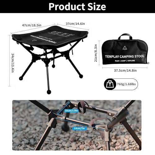 TENPLAY Portable Camping Stools for Adults Heavy Duty,Holds Up to 330lbs,18 Inch Oversized Folding Stools with All-in-One Seat & Carry Bag Design for Camping Outdoor Beach Travel Hiking Fishing Black