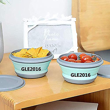 3 PCs Food Grade Silicone Collapsible Bowl Lunch Box - Expandable Food Storage Containers Set -Silicone Salad Bowl with Lid Portable - color: Blue