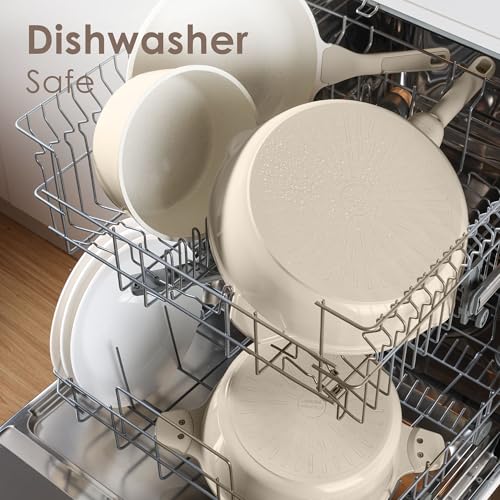 SENSARTE Nonstick Ceramic Cookware Set Large-Size 13-Piece, Healthy Pots and Pans Set, Non-toxic Kitchen Cooking Set with Stay-Cool Handles, PFAS and PFOA Free, Cream White - color: Antique White