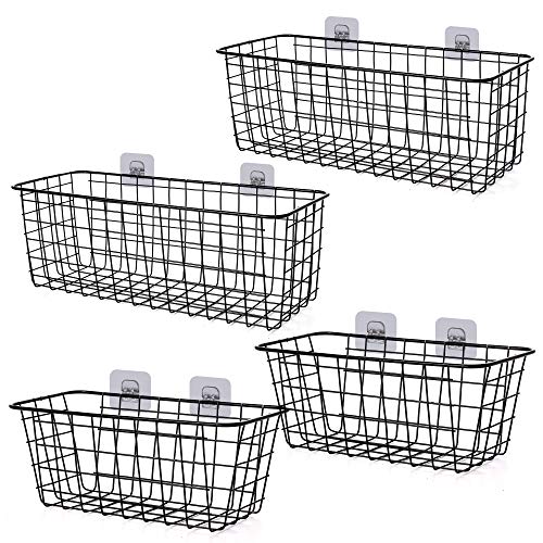 4 Pack Wire Storage Baskets Household Metal Wall-Mounted Containers Organizer Bins for Kitchen Bathroom Freezer Pantry Closet Laundry Room Cabinets Garage Shelf, 2 Large 2 Medium