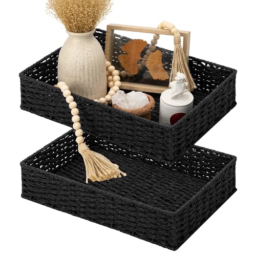 StorageWorks Bathroom Vanity Tray for Countertop, Bathroom Counter Tray for Decorative, Toilet Paper Baskets, Black, Larger, 2 Pack - color: Black, size: 15 ¾"L x 11 ¼"W x 3 ½"H