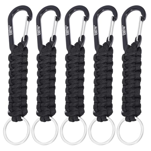 EOTW Paracord Keychain for Men Women Paracord Carabiner Backpack Keychain with Aluminum Clip for Camping Hiking Outdoor Gear - color: Black 5-piece Set