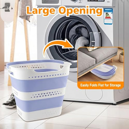 Collapsible Plastic Laundry Basket Hamper with Handles, Foldable Pop Up Storage Container Organizer for Washing Storage, Blue - style: BLUE