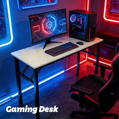 Folding Desk, 39 Inch Foldable Computer Table No Assembly Required,Warm White Small Desk for Home Office,Space-Saving Table for Bedroom, Dorm, RV - color: White