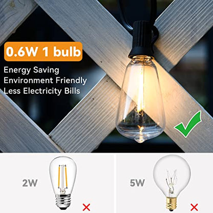 Outdoor String Lights, 50FT Heavy Duty Patio String Lights with 26 LED Dimmable Plastic Shatterproof Bulbs, ST38 0.6W Waterproof Light Strings for Backyard, Porch, Bistro, Cafe, 2700K - size: ST38 50FT