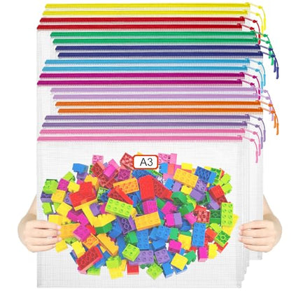 YOPCDJ 20pcs Mesh Zipper Pouch Bags Puzzle Storage Bags, A3 17x12 Inches Large Reusable Clear Zipper Pouches for Travel and Classroom Board Game Organization - size: A3, style: 25