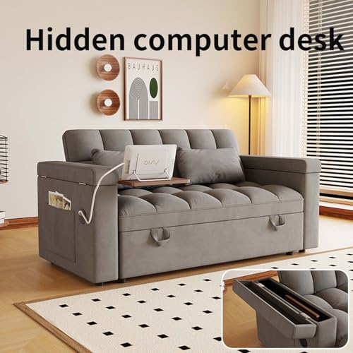 65" Foldable RV Love Seat Sofa, Modern Velvet Pull Out Couch with Table Board and UAB, Convertible Love Seat Sofa Bed with Adjustable Back and Pillow for Living Room, Small Spaces(Dark Gray, 2 Seat) - color: Dark Gray, size: 2 Seat