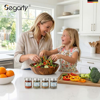 Segarty 1.7oz Mini Spice Jars with Metal Shaker Lids, 3 Pack 50ml Glass Seasonings Containers Adjustable Pour Holes for Kitchen Organization Condiments Storage, Salt Pepper Shakers 3 Labels for Picnic - size: 1.7oz / 50ml