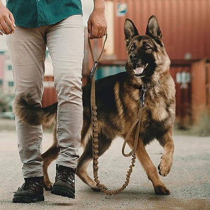 EXCELLENT ELITE SPANKER Tactical Bungee Dog Leash Military Adjustable Dog Leash Quick Release Elastic Leads Rope with 2 Control Handle（Grey - color: Grey