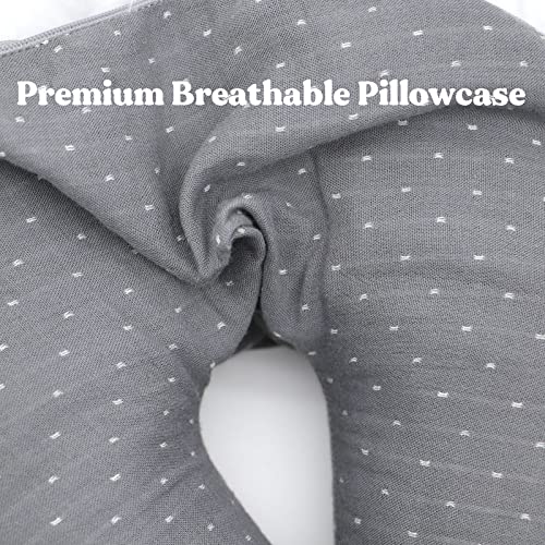 Buckwheat U-Shaped Neck Pillow Adjustable Buckwheat Hull Pillow with Pillowcase, Neck Support and Shoulder Relax Cervical Pillow (12x12 inch, Grey) - color: Grey