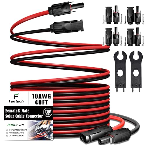 Twin Wire 40FT Solar Extension Cable - 10AWG (6mm²) Solar Panel Connector, with IP67-Male/Female Solar connectors for Outdoor Automotive RV Boat Marine Solar Panel- Black & Red - color: No Sheath, size: 40Ft - 10AWG