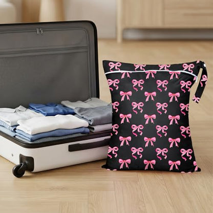 2 Pcs Large Travel Laundry Bags Waterproof Wet Dry Bag, Washable Dirty Clothes Bags for Travel，Drawstring, Bathing Suit, Workout, Gym Clothes Laundry, Swimming Pool & College Dorm, Black Bow - color: Black Bow