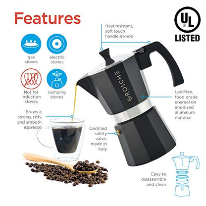 GROSCHE Milano Stovetop Espresso Maker Moka Pot 3 espresso Cup - 5 oz, Black - Cuban Coffee Maker Stove top coffee maker Moka Italian espresso greca coffee maker brewer percolator - color: Black, size: 3 espresso cups