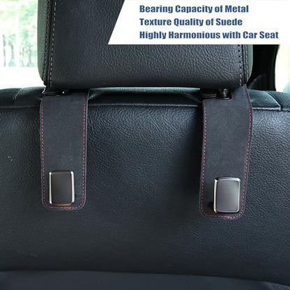 Amooca Car Seat Back Hook Universal Auto Storage Hanger Suede with Metal Car Seat Organizer for Handbag Purse Coat Umbrellas Grocery Bags 2 Pack Black - color: Black