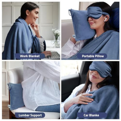 Travel Blanket, Airplane Blanket, Ultra-Soft, Warm & Lightweight, 65x40 in, Outdoor Blanket Essentials for Women, Men & Kids, Included Eye Mask, Luggage Sleeve & Backpack Clip Dusty Blue - color: Dusty Blue