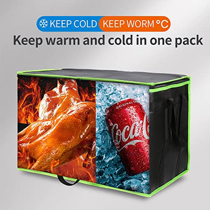 Bodaon 4-Pack Cooler Insulated Food Delivery Bag, Rideshare Delivery Bag, XXX-Large Thermal Bags for Catering/Hot Pizza, Travel/Camping/Picnic/Grocery Reusable Warmer Frozen, Black-Green Edge - color: Black-green Edge, size: XXX-Large