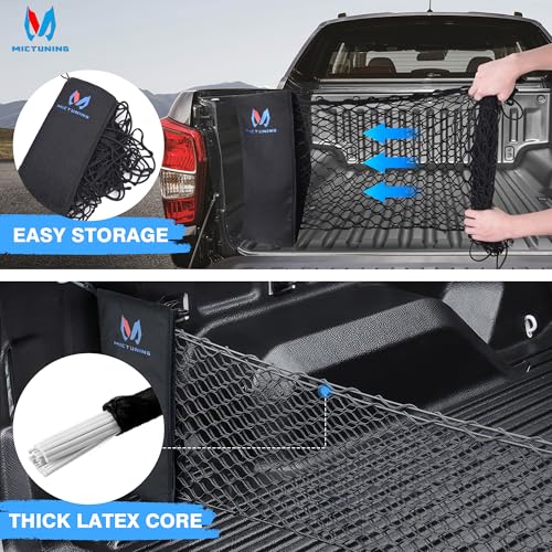 MICTUNING Truck Bed Cargo Net Highly Elastic Cargo Net with Storage Bag Small Mesh Durable Storage Organizer Compatible for 2013-2024 Chevy Silverado (16.9"" X 49"" to 62""), Black - size: 49x16.9Inch for Pickup