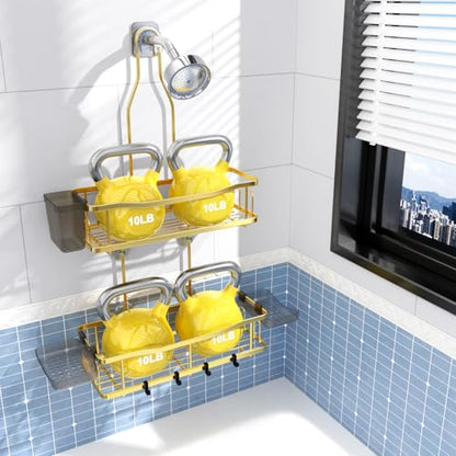 Aitatty Hanging Shower Caddy Bathroom Organizer: Rustproof Shower Shelf Racks Over Shower Head - No Drilling Inside Bath Shower Rack Shelves Over Showerhead for Shampoo with Soap Holder Gold - color: Gold