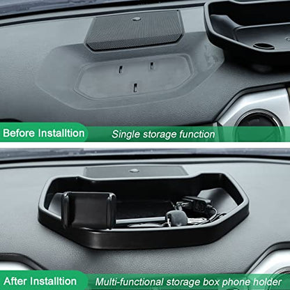 Black ABS Car Center Console Dash Table Storage Tray Fit for Toyota Tundra 2014-2021 Instrument Organizer 360° Rotating Phone Holder Cradle Accessories (with Mobile Phone Holder) - style: With Mobile Phone Holder