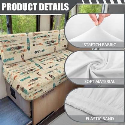 Southwestern RV Dinette Cushion Covers Indian Feathers Print Camper Cushion Covers Stretch Couch Cover 2 Cushion Slipcovers Washable Reusable RV Bench Seat Covers for Travel Trailer Couch - color: Indian Feathers
