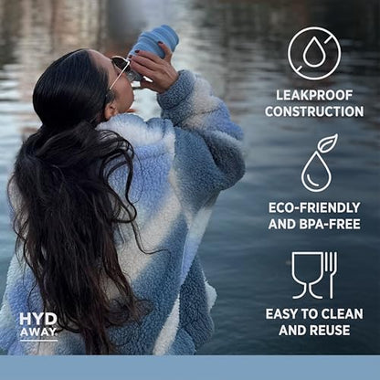 HYDAWAY 17oz Travel Collapsible Water Bottle - BPA-Free, Leakproof, Lightweight, Reusable - color: Blue Ice