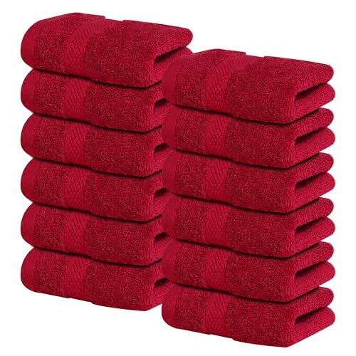 Infinitee Xclusives Luxury Wash Cloths for Showering [13x13] – 100% Cotton Washcloths [Pack of 12], Soft and Absorbent Face Towels for Bathroom Wash Clothes, Gym, and Spa (Burgundy) - color: Burgundy, size: Washcloths - 12 Pack
