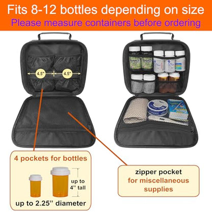 Pack of 2 - Medium Travel Pill Bottle Organizer, Slim Medicine Bag, Carrier for Medications and Medical Supplies - Black - color: M Black 2PK