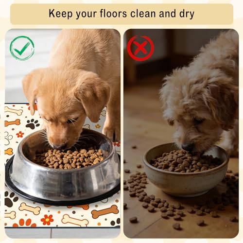 Nuxovilar Pet Food Mat Dog Supplies Woof-Printed Polyester (23.62×17.71 inches) Bowl Water Spill Pad Feeding Gear for Kitchen, Pantry, Pet Space - color: YE06001