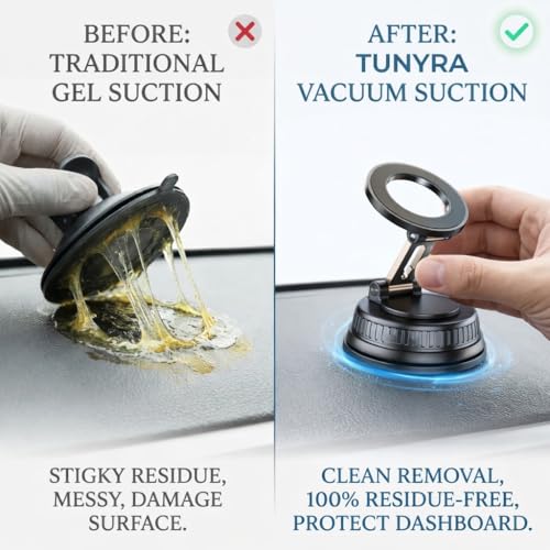 MagSafe Car Mount for iPhone 17/16/15/14/13/12, Magnetic Car Phone Holder with Vacuum Suction, Dual Lock 360° Adjustable Phone Mount for All Smartphones