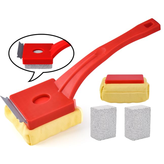 Grill Brush Bristle-Free – Steam Cleaning & Pumice BBQ Grill Cleaner with Replaceable Head – Includes 2 Cleaning Stones + 1 Extra Brush Head – Heavy-Duty Barbecue Scraper,Red - style: Classic Red with 2 Stone 1 Brush Head