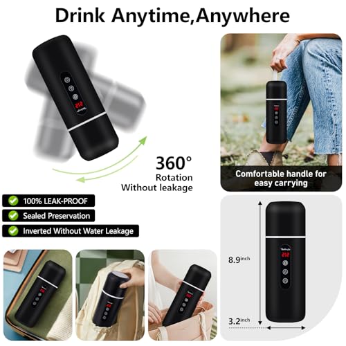 Car Kettle,Portable Electric Travel Kettle,12V/24V Car Coffee Warmer,420ML Hot Water Boiler,Small Hot Water Heater, Mini Hot Water Boiler with Built-in Magnetic Induction Stirring for Tea Coffee Milk - color: Black