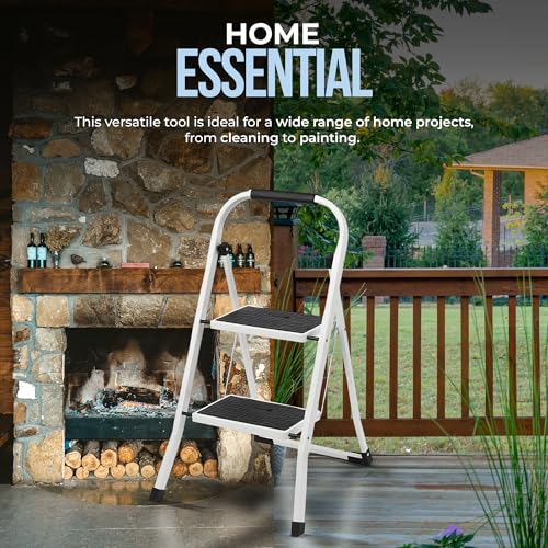 Simpli-Magic 2-Step Ladder, 350 LBS Capacity Folding Step Stool – Anti-Slip Wide Steps & Handgrip – ANSI Certified Lightweight & Durable Steel Stepping Stool for Kitchen, Home, Office & Garage - style: 2025