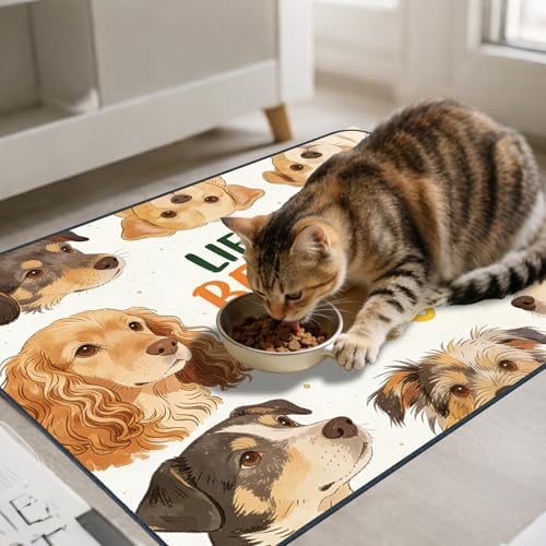 Nuxovilar Pet Dog Supplies Food Mat Cute Canine-Patterned Polyester (23.62×17.71 inches) Bowl Water Spill Pad Feeding Essentials for Kitchen, Dining Area, Pet Station - color: HC00140
