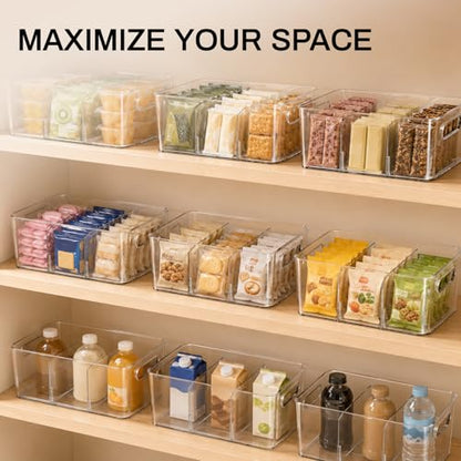 Mpotmiy 6 Pack Pantry Organizers and Storage,Clear Plastic Containers with 2 Dividers for Kitchen,Fridge Organization and Storage,Acrylic Bins for Pounches,Spice Packet,Snack organzier - style: 6pack