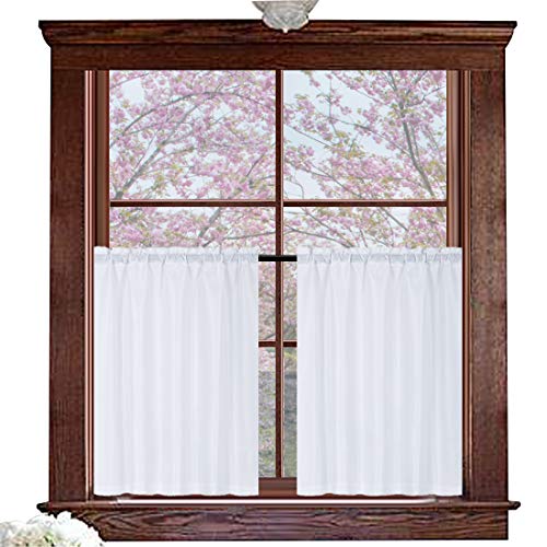 Valea Home Waffle Weave Textured Half Window Tier Curtains for Bathroom Water Repellent Window Covering Kitchen Short Curtains, 72 x 36 inches, White, Set of 2 - color: White, size: 36"W x 36"L (Pack of 2)