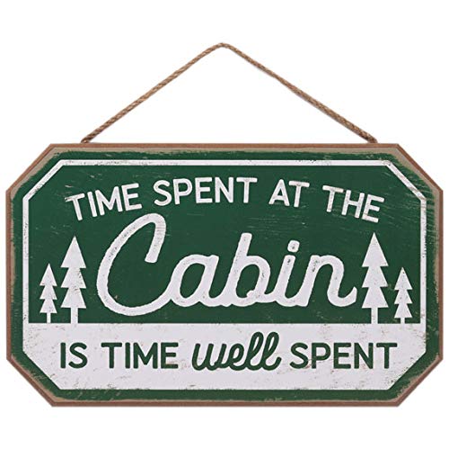 Cabin Time Well Spent Hanging Wood Wall Decor - Fun Rustic Sign for Living Room, Entryway or Garage - color: Green