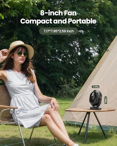 Gaiatop Portable Camping Fan with LED Lantern, Power Display 360° Head Rotation, Hanging Hook for Tent, 3 Speed Quiet Rechargeable Battery Operated USB Fans for Indoor Outdoor Travel Black