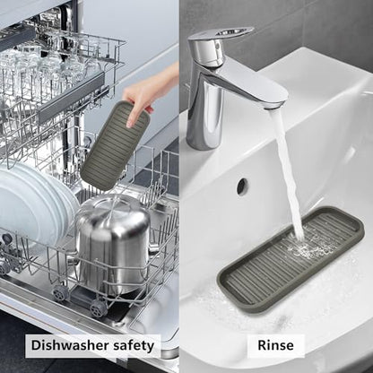 Gosmol Silicone Sponge Holder Kitchen Sink Organizer Tray Dish Caddy Soap Dispenser, Scrubber Spoon Holder,Dishwashing Accessories 2 Pack (Brown) - color: Brown