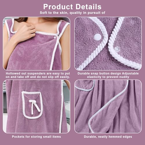 Unisex Bath Towel, Wearable After Bath Towel Set, Wearable Quick Dry Shower Gym Towel(53" x 31", Purple) - color: Purple, size: S(135X80CM)