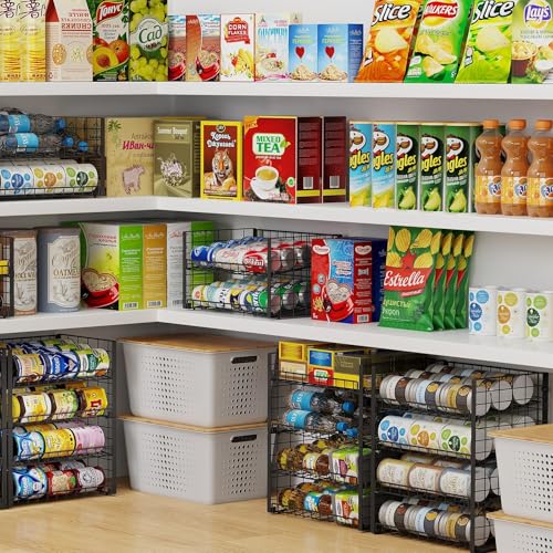 Sbanmao 2-Pack Stackable Can Organizer for Pantry, Adjustable Can Holder Rack for Canned Food Soda Drink Goods Storage up to 36 Cans Storage, 2 Tier, Black - style: 2-Tier 2-Pack