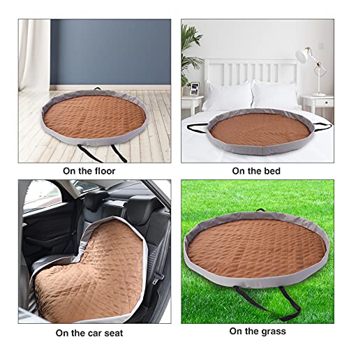 Washable Dog Bed Pad for Large Dogs, Portable Dog Crate Pad Car Seat Pet Cushion Mat with Handles, Round Pee Pad for Kennel or Whelping Box, 43 Inch