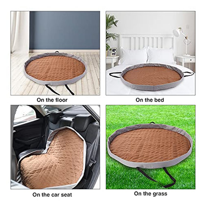 Washable Dog Bed Pad for Large Dogs, Portable Dog Crate Pad Car Seat Pet Cushion Mat with Handles, Round Pee Pad for Kennel or Whelping Box, 43 Inch