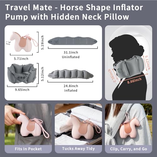 Inflatable Travel Neck Pillow with Adjustable Neck & Chin Support, 2-in-1 Built-in Pump and Storage Bag – Lightweight, Ideal for Airplane, Train, Car, Travel, Office, Home(Pink) - color: Pink