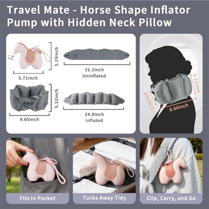 Inflatable Travel Neck Pillow with Adjustable Neck & Chin Support, 2-in-1 Built-in Pump and Storage Bag – Lightweight, Ideal for Airplane, Train, Car, Travel, Office, Home(Pink) - color: Pink