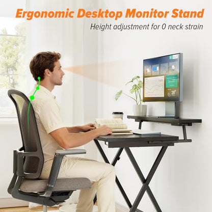 WOHOMO Folding Computer Desk with Adjustable Height, 23.6" x 31.5" x 25.6" Foldable Table with Monitor Stand, Small Office Desk for Bedroom, Space Saving Desk for Home Office, Easy Assemble, Black - color: Black