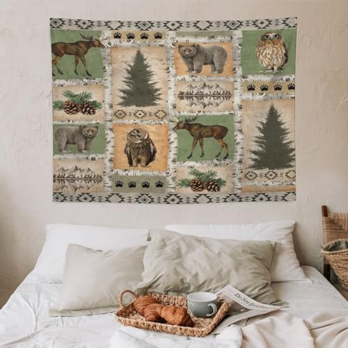 Fblifil Vintage Bear Country Wall Tapestry, Woodland Wildlife Paw Print Dried Branches Patchwork Wall Tapestries Hanging for Bedroom Living Room Dorm Party Decor 30x40in - color: Bear-20, size: 40"Wx30"L