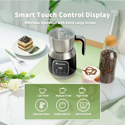 Maestri House Milk Frother, Variable Temp and Froth Thickness DualFro 600 Milk Frother Steamer, 21OZ Smart Touch Control Milk Warmer, Dishwasher Safe, Memory Function for Latte&Hot Chocolate (Black) - color: Black
