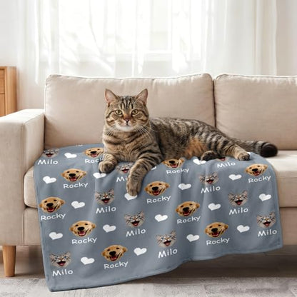 Personalized Dog Blanket, Customized Pet Blankets with Name Picture, Throw Blanket for Small Medium Large Dog Puppy Cat - color: C-blue