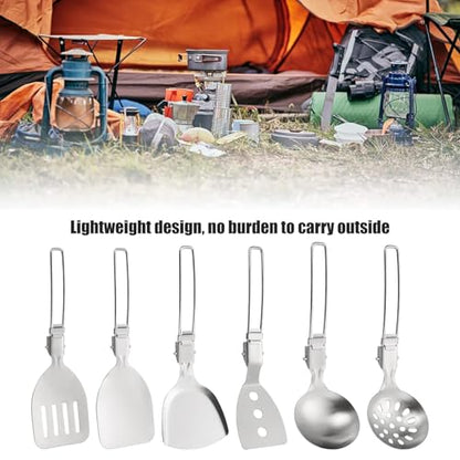 Camping Cooking Utensil Set Foldable 304 Stainless Steel Spatula Turner Soup Spoon Kit Portable Kitchen Utensils Folding Cookware Kit for Outdoor Travel Hiking Picnic (Silver D, Soup Spoon) - color: Silver D, Soup Spoon